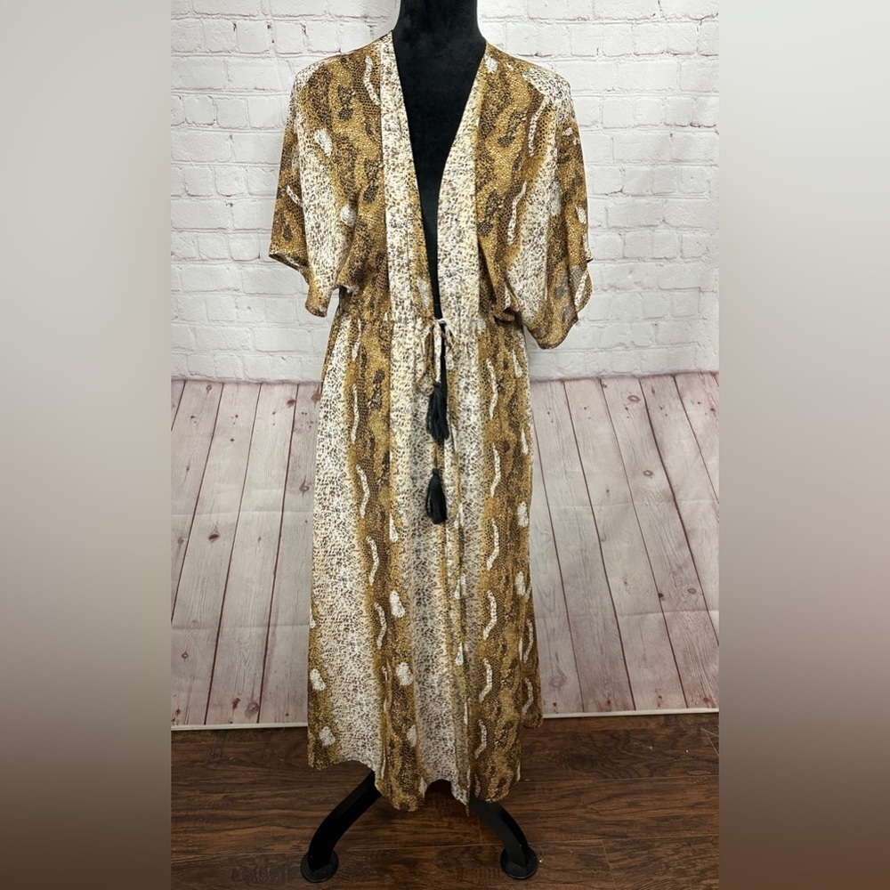 New KORI AMERICA Womens Size Small Kimono Duster Cardigan Short Sleeve tie waist